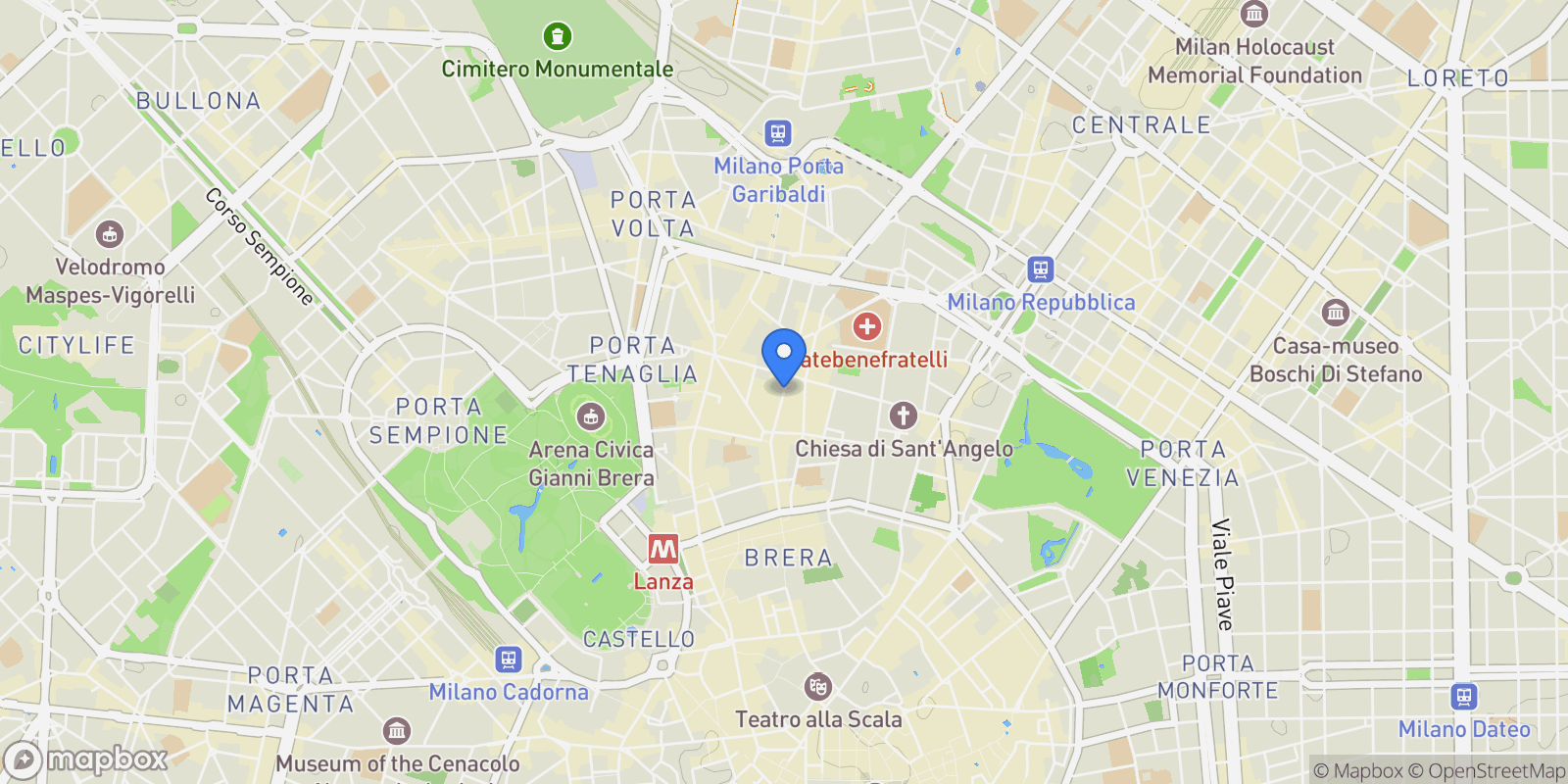 Map showing Via Solferino, Milan, Lombardy, Italy.