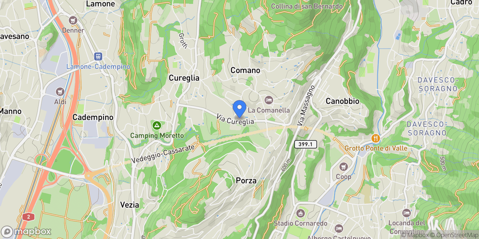 Map showing Via Cureglia, Comano, Ticino, Switzerland.