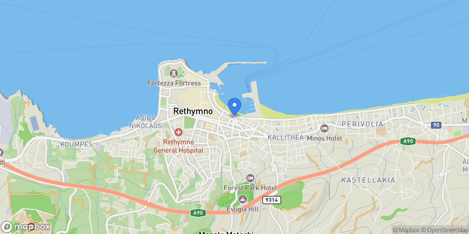 Map showing 9F8H+QVG, Rethimno, Greece, Crete, Greece.