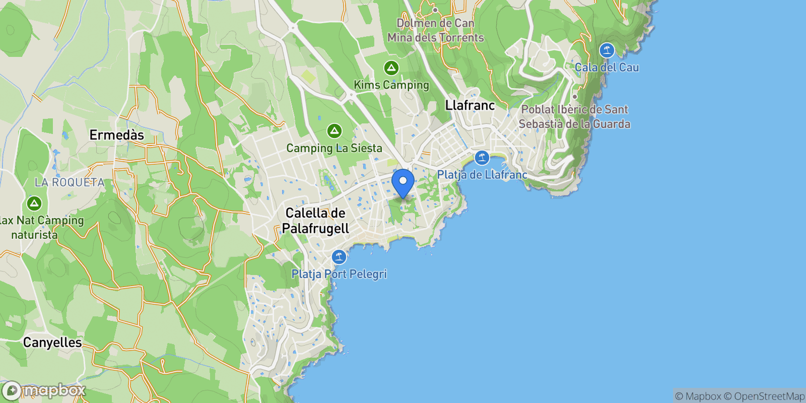Map showing Calella de Palafrugell, Palafrugell, Catalonia.