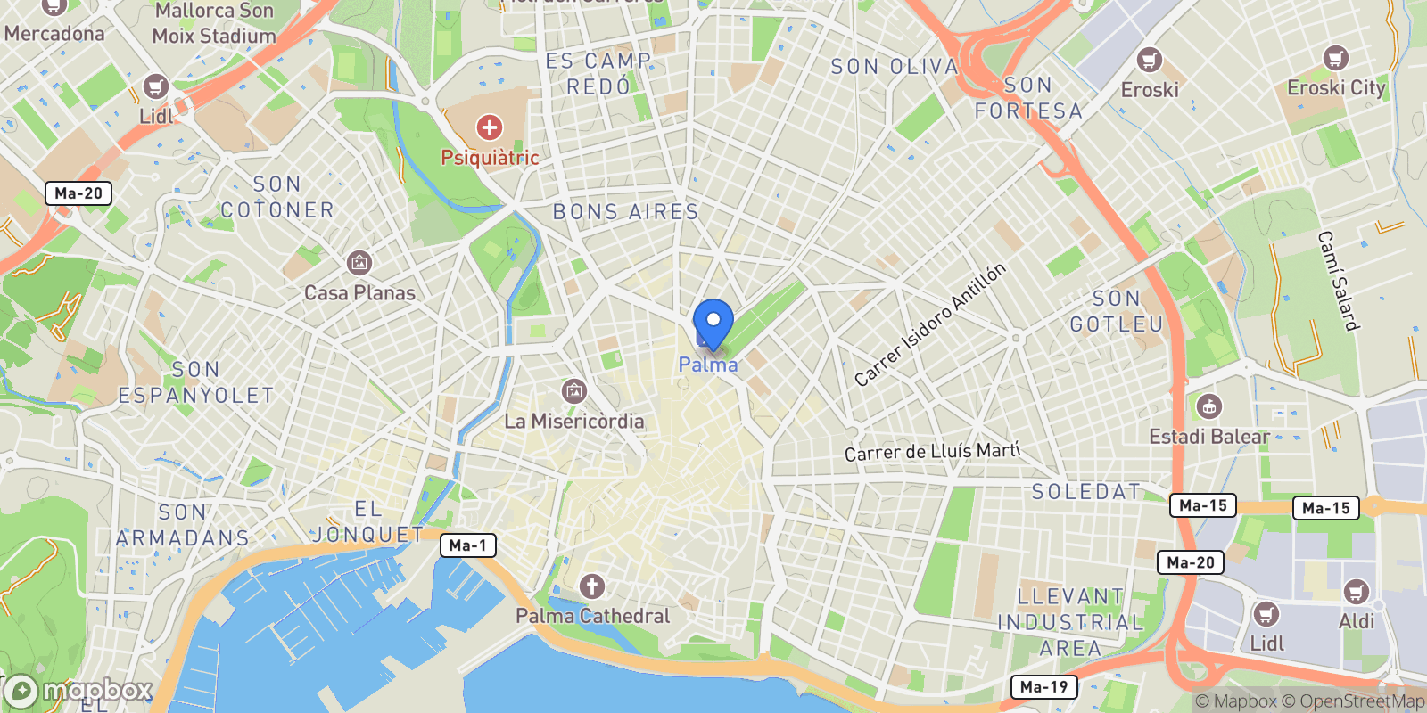 Map showing ARXIDUC, Palma De Mallorca, Baleares, Palma De Mallorca, Palma, Balearic Islands, Spain.
