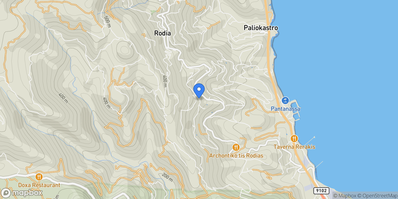 Map showing 924G+9J6, Gazi, Greece, Community of Rodia, Gazi, Greece.
