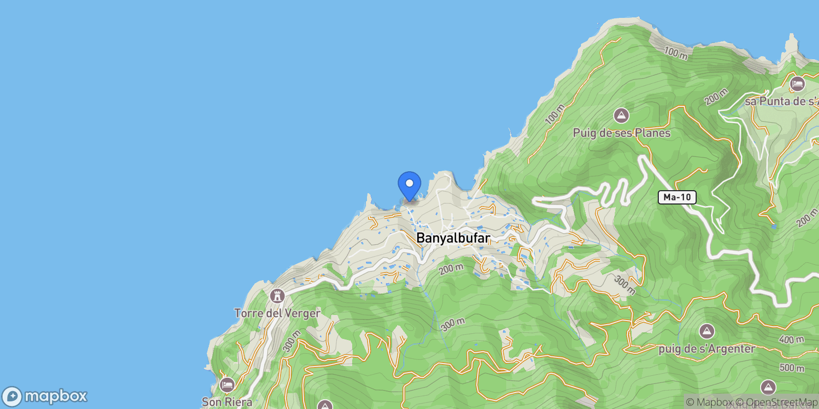 Map showing Banyalbufar, Mallorca, Banyalbufar, Banyalbufar, Balearic Islands, Spain.