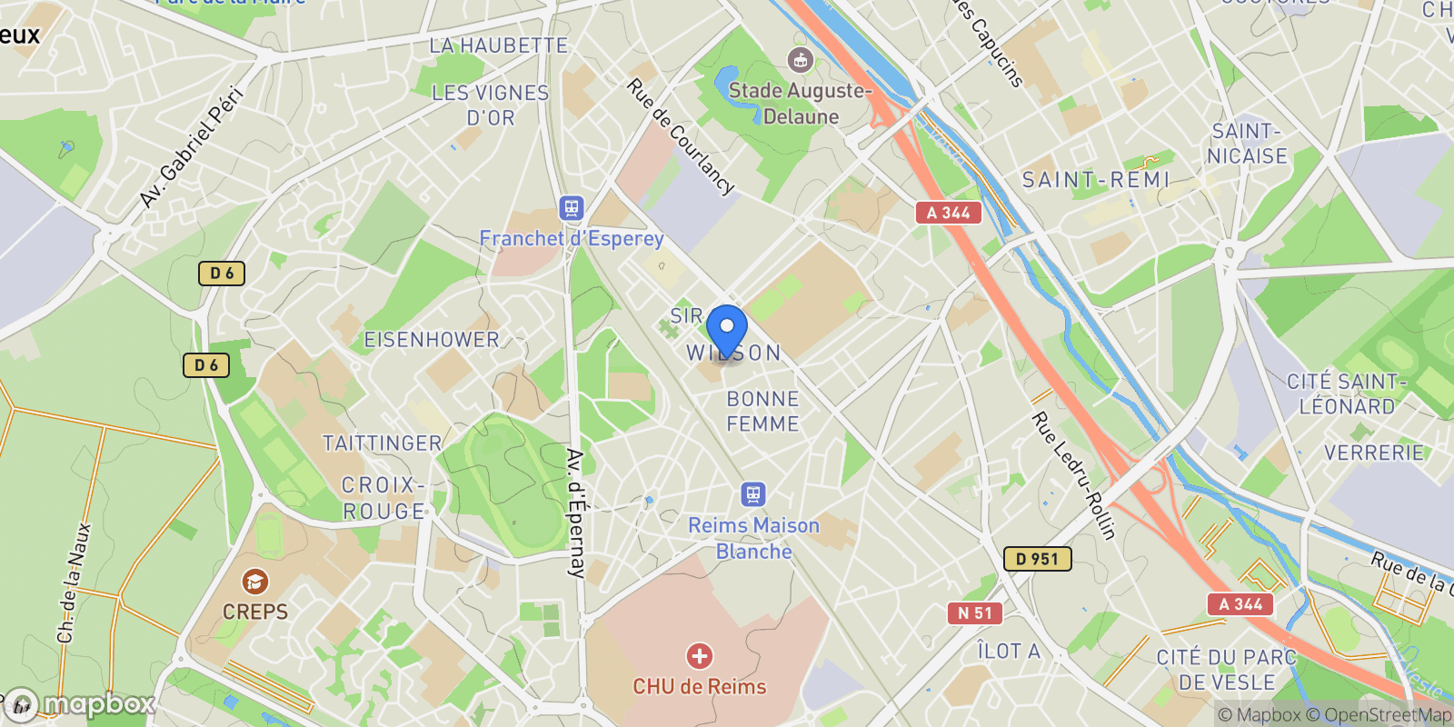 Map showing Reims, Grand Est, France.