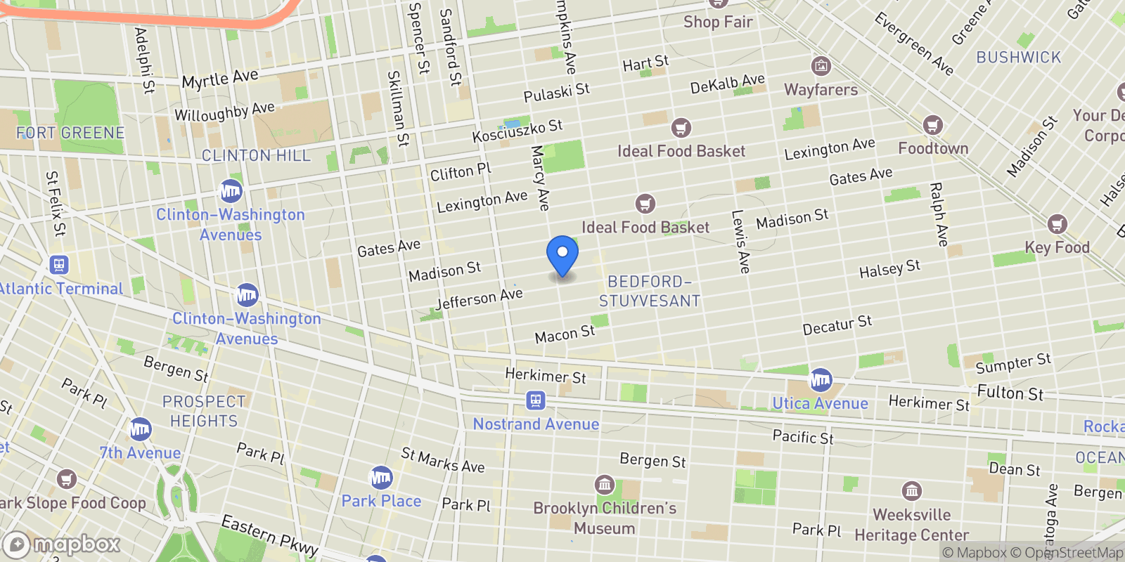 Map showing 277 Jefferson Avenue, Brooklyn, NY 11216, New York, New York, United States.