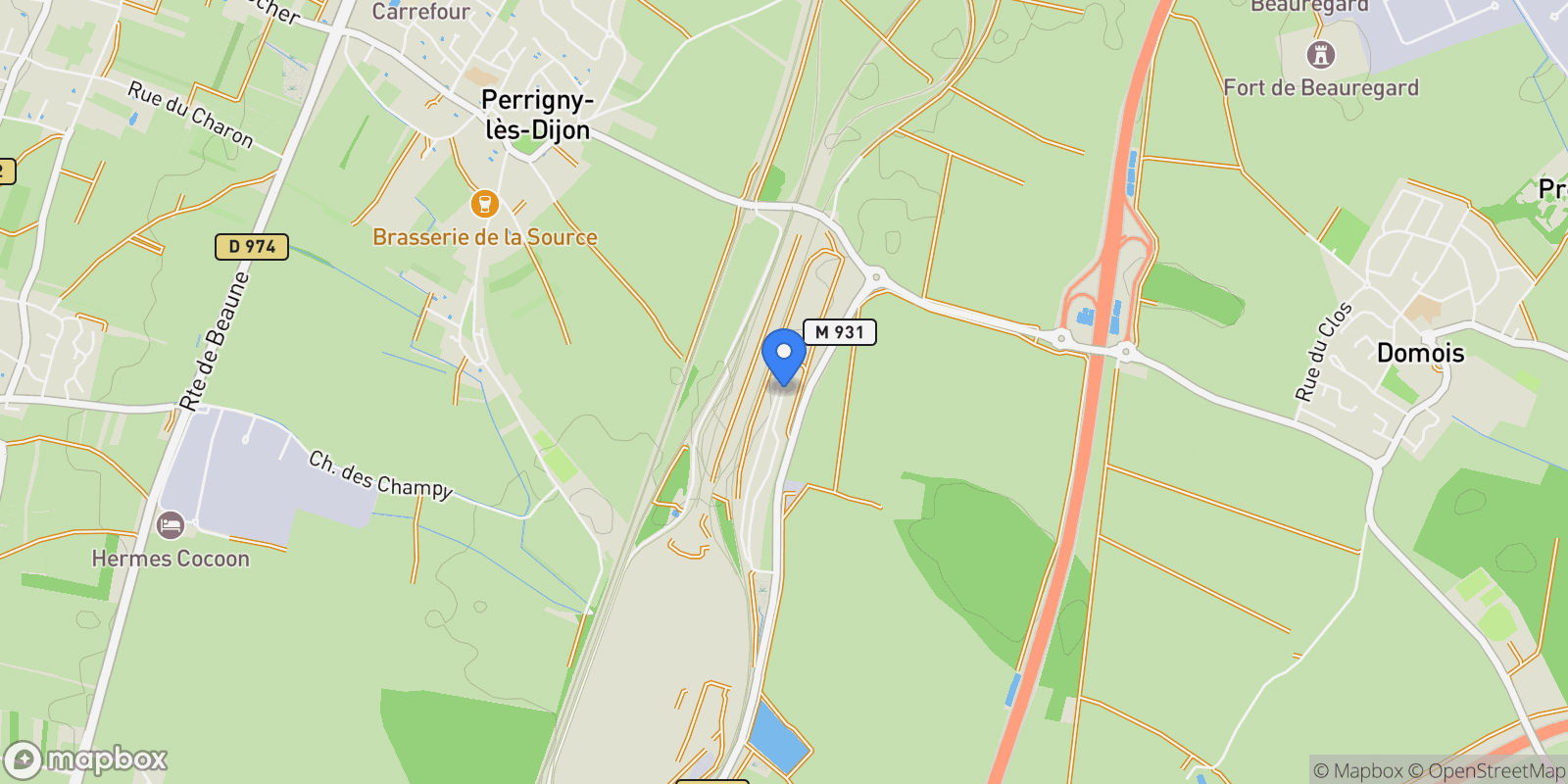 Map showing Perrigny-lès-Dijon, Bourgogne-Franche-Comté, France.