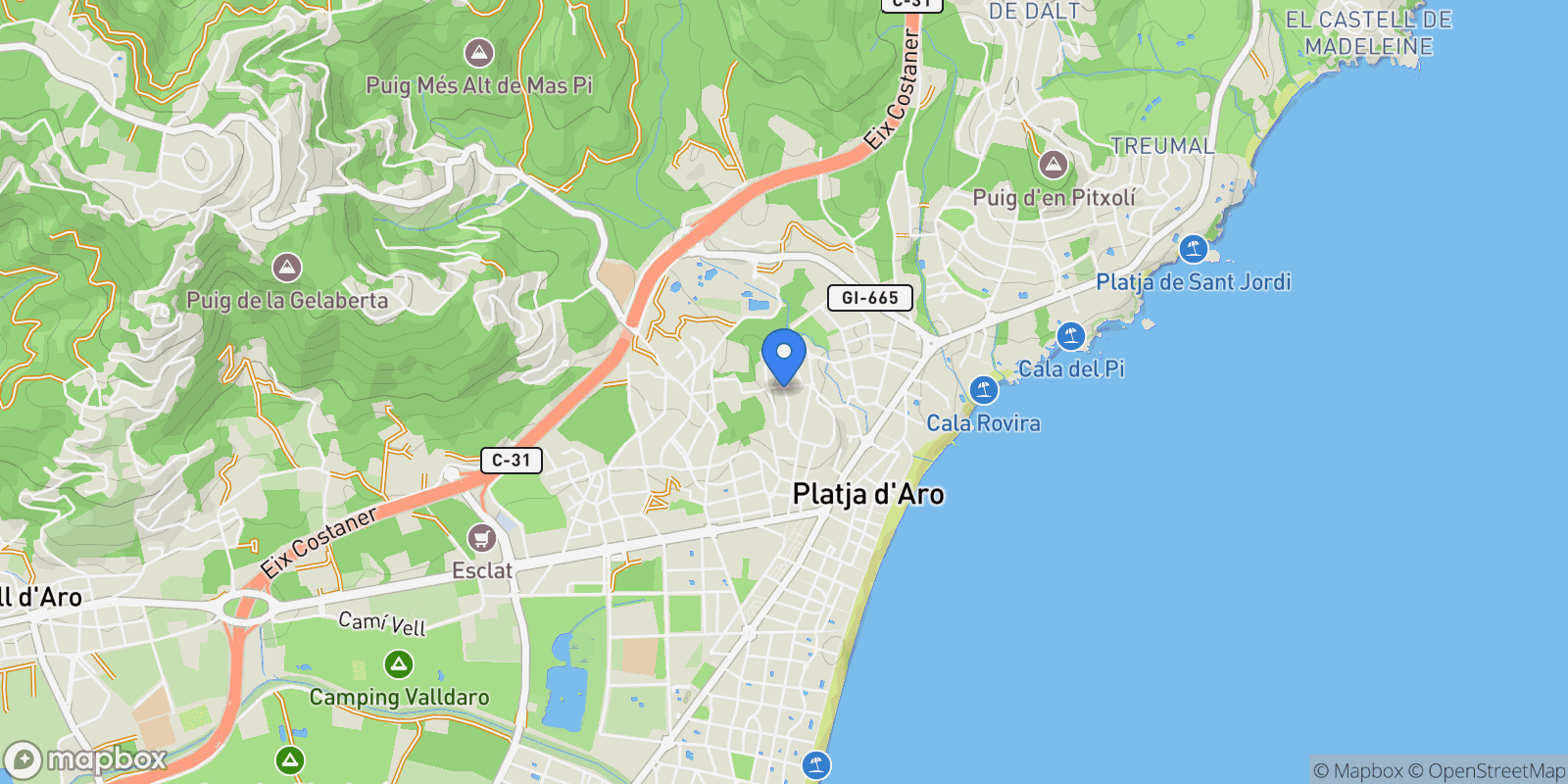 Map showing Gerona, Platja d'Aro, Catalonia, Spain.