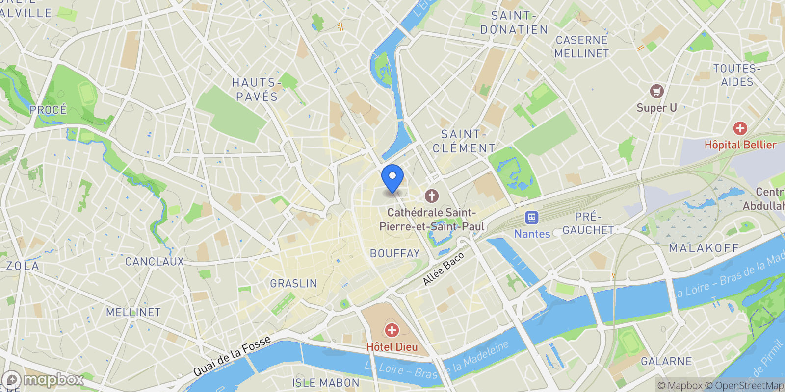 Map showing Nantes, Pays de la Loire, France.