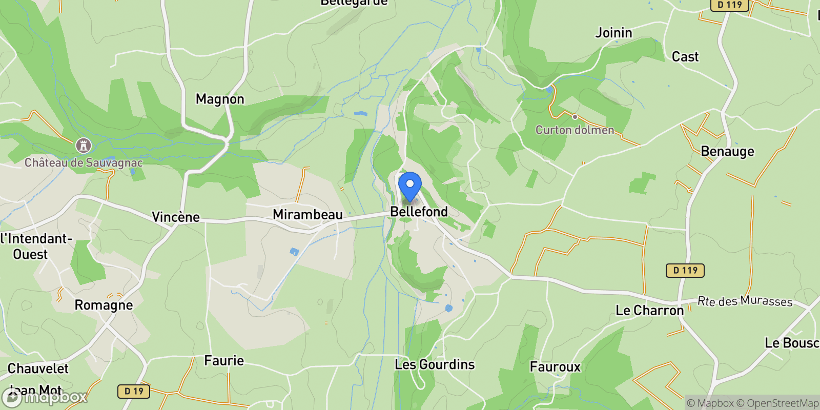 Map showing Bellefond, Nouvelle-Aquitaine, France.