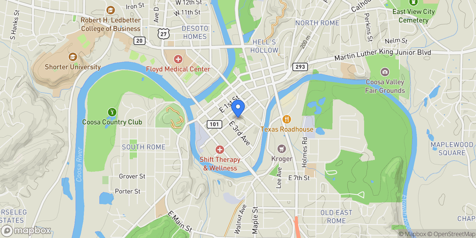 Map showing Rome, Georgia, United States.