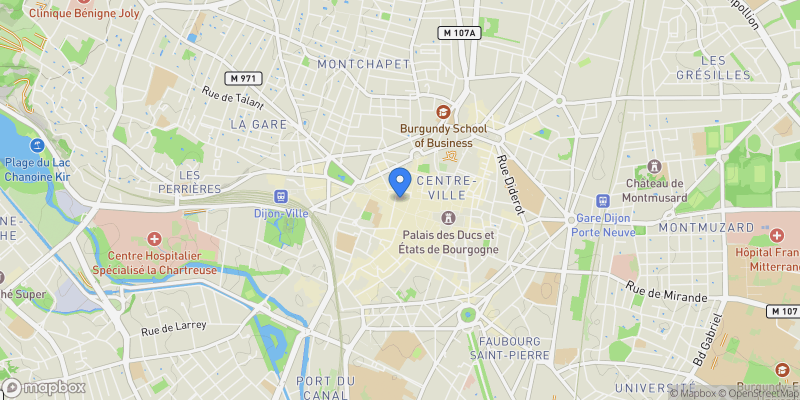 Map showing Dijon, Bourgogne-Franche-Comté, France.