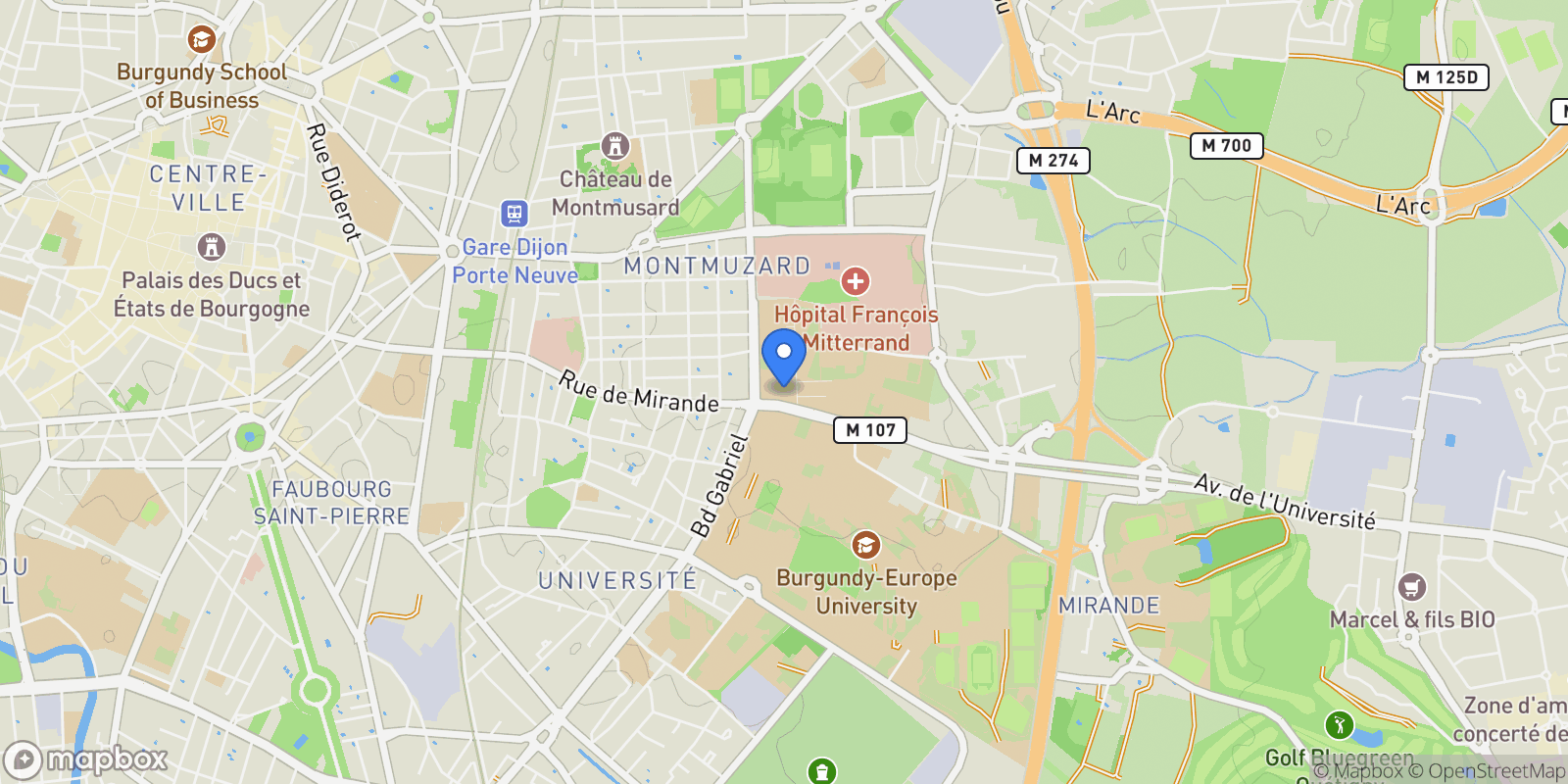 Map showing Dijon, Bourgogne-Franche-Comté, France.