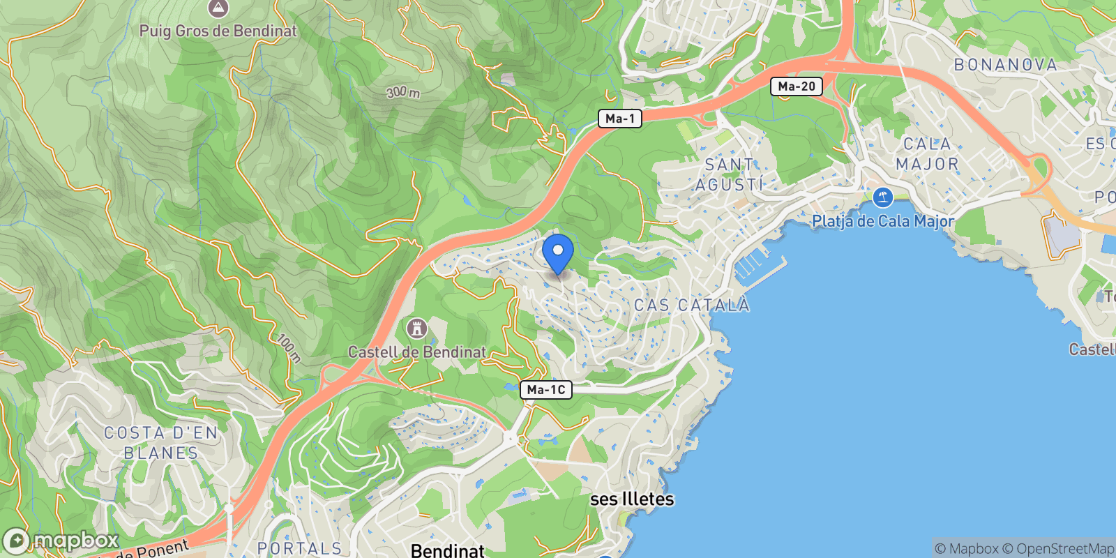 Map showing Bendinat, Mallorca, Bendinat, Portals Nous, Calvia, Balearic Islands.