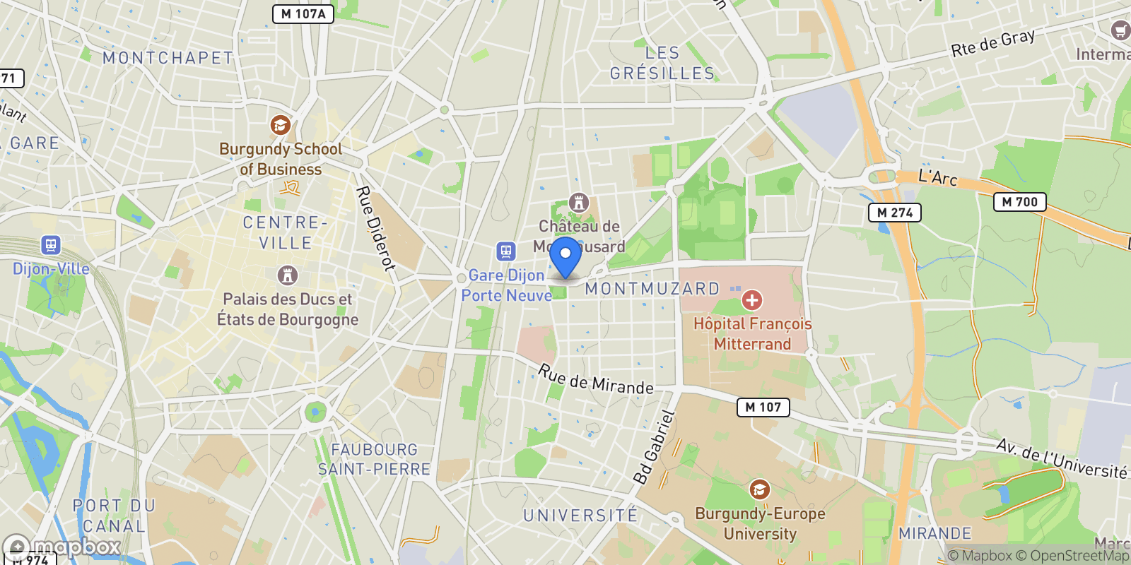 Map showing Dijon, Bourgogne-Franche-Comté, France.