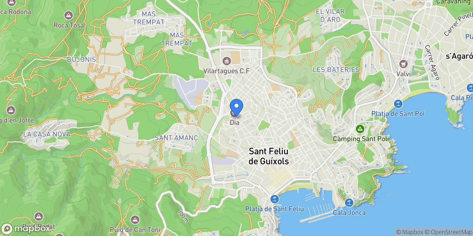 Map showing Gerona, Sant Feliu de Guixols, Catalonia, Spain.