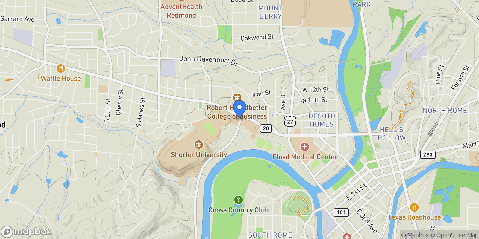 Map showing Rome, Georgia, United States.