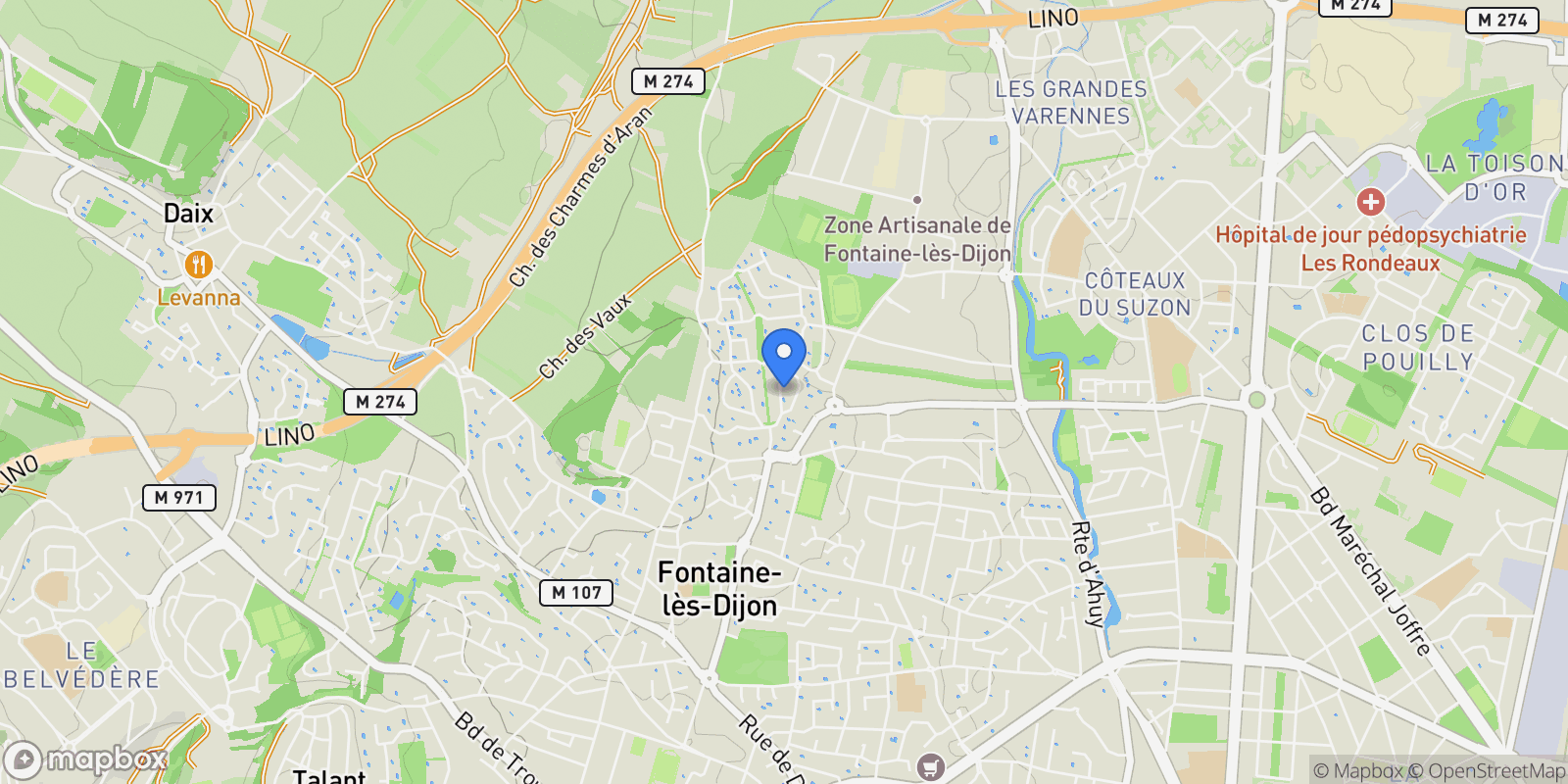 Map showing Fontaine-lès-Dijon, Bourgogne-Franche-Comté, France.