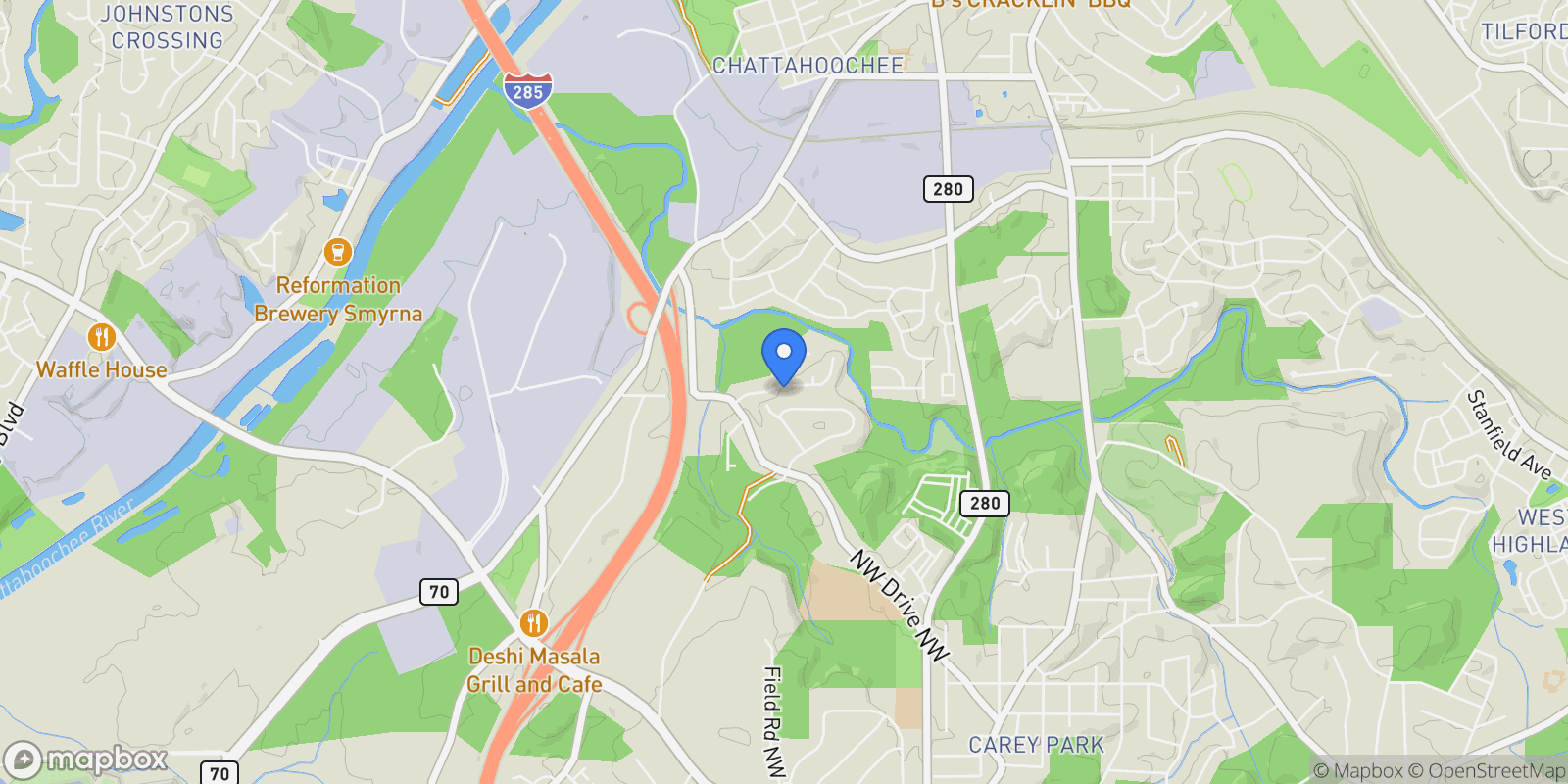 Map showing 2798 Glenlocke Circle Nw, Atlanta, GA 30318, Atlanta, Georgia, United States.
