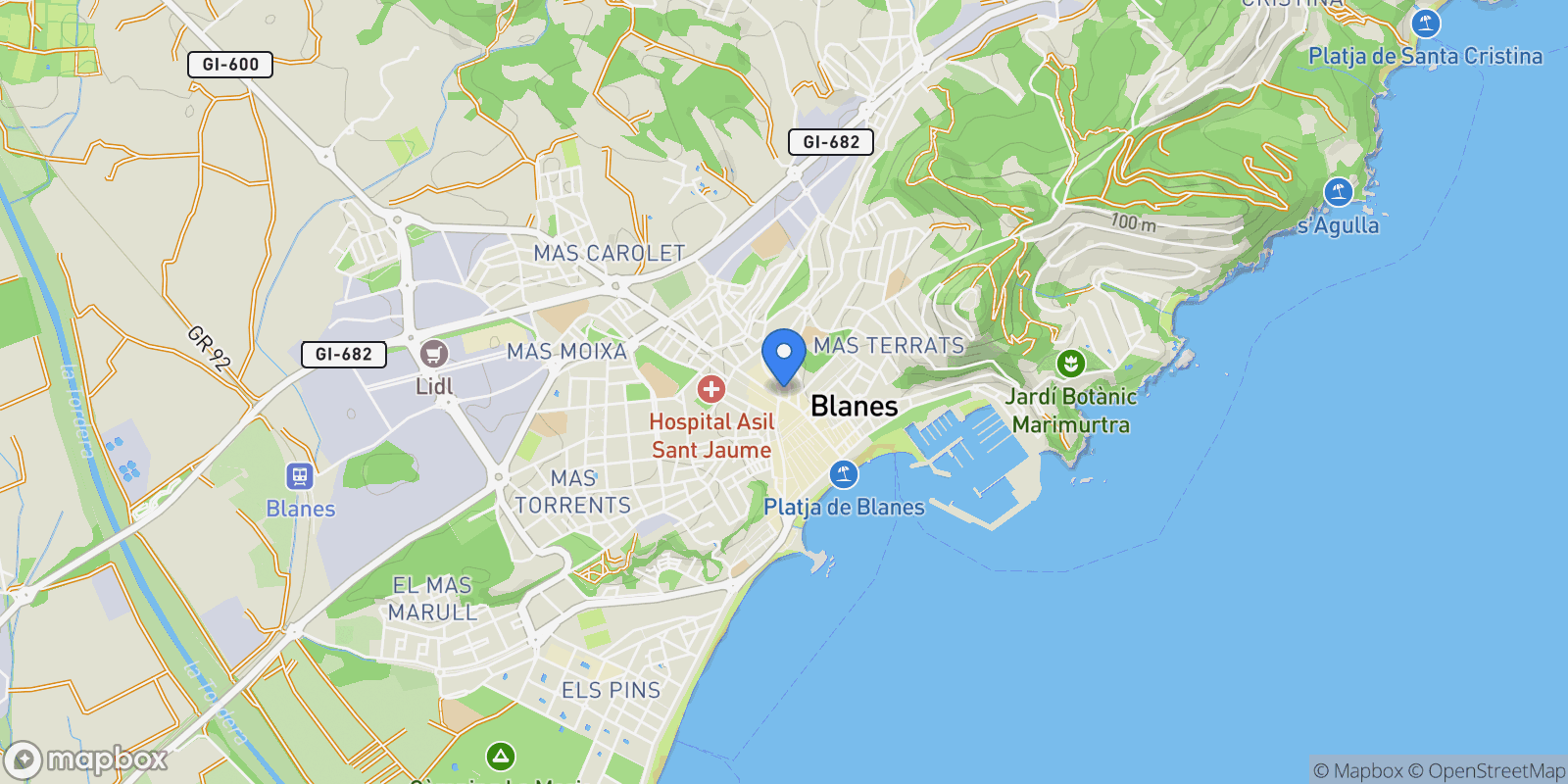 Map showing Gerona, Blanes, Catalonia, Spain.