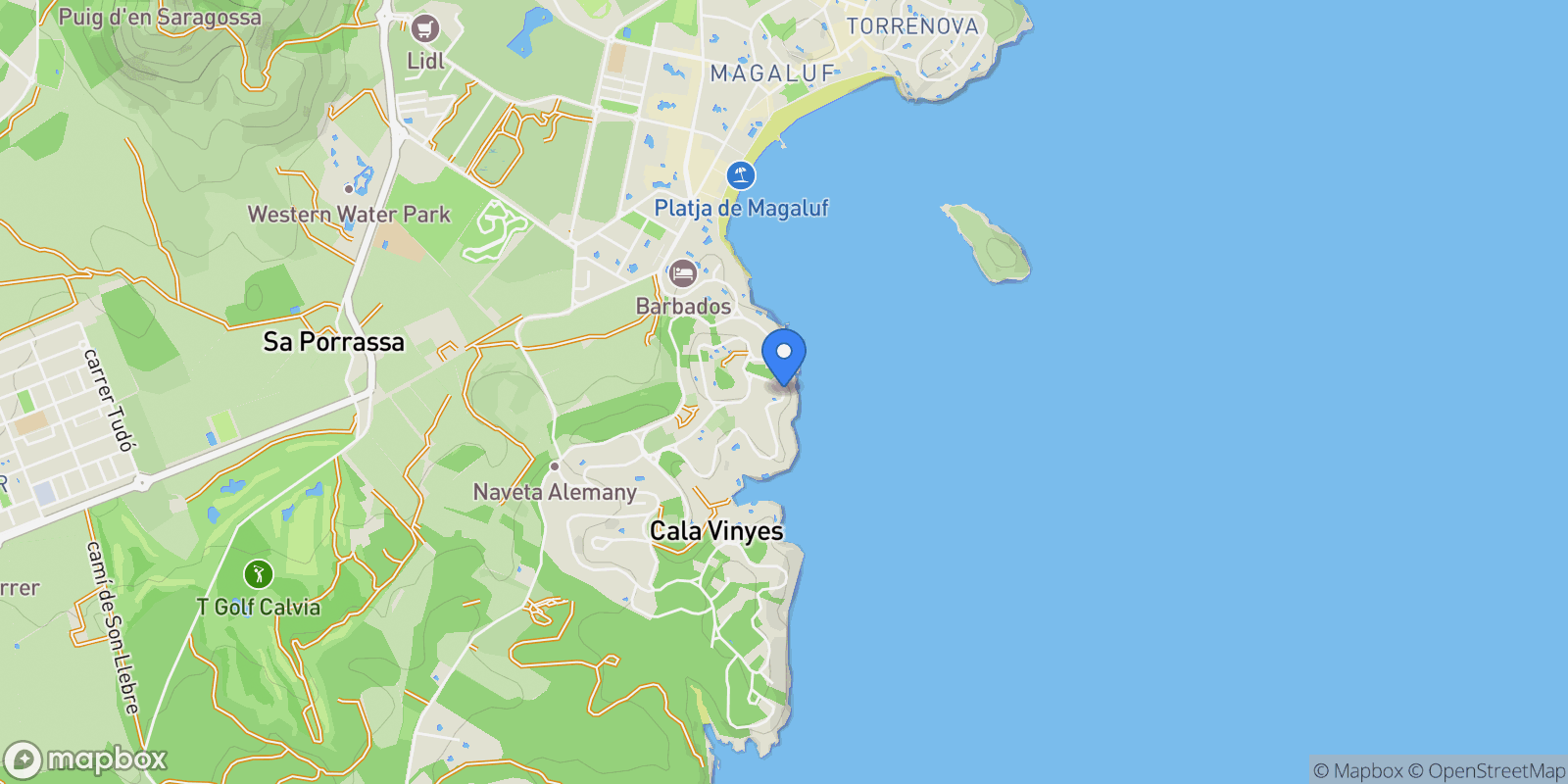 Map showing Cala Vinyas, Mallorca, Cala Vinyas, Calvia, Balearic Islands, Spain.
