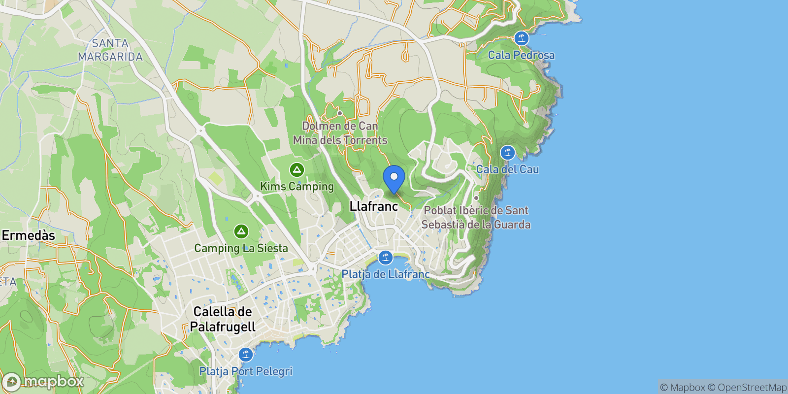 Map showing Gerona, Llafranc, Palafrugell, Catalonia.