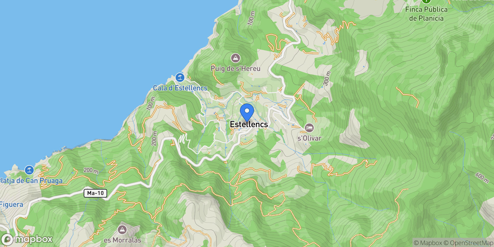 Map showing Estellencs, Mallorca, Estellencs, Estellencs, Balearic Islands, Spain.