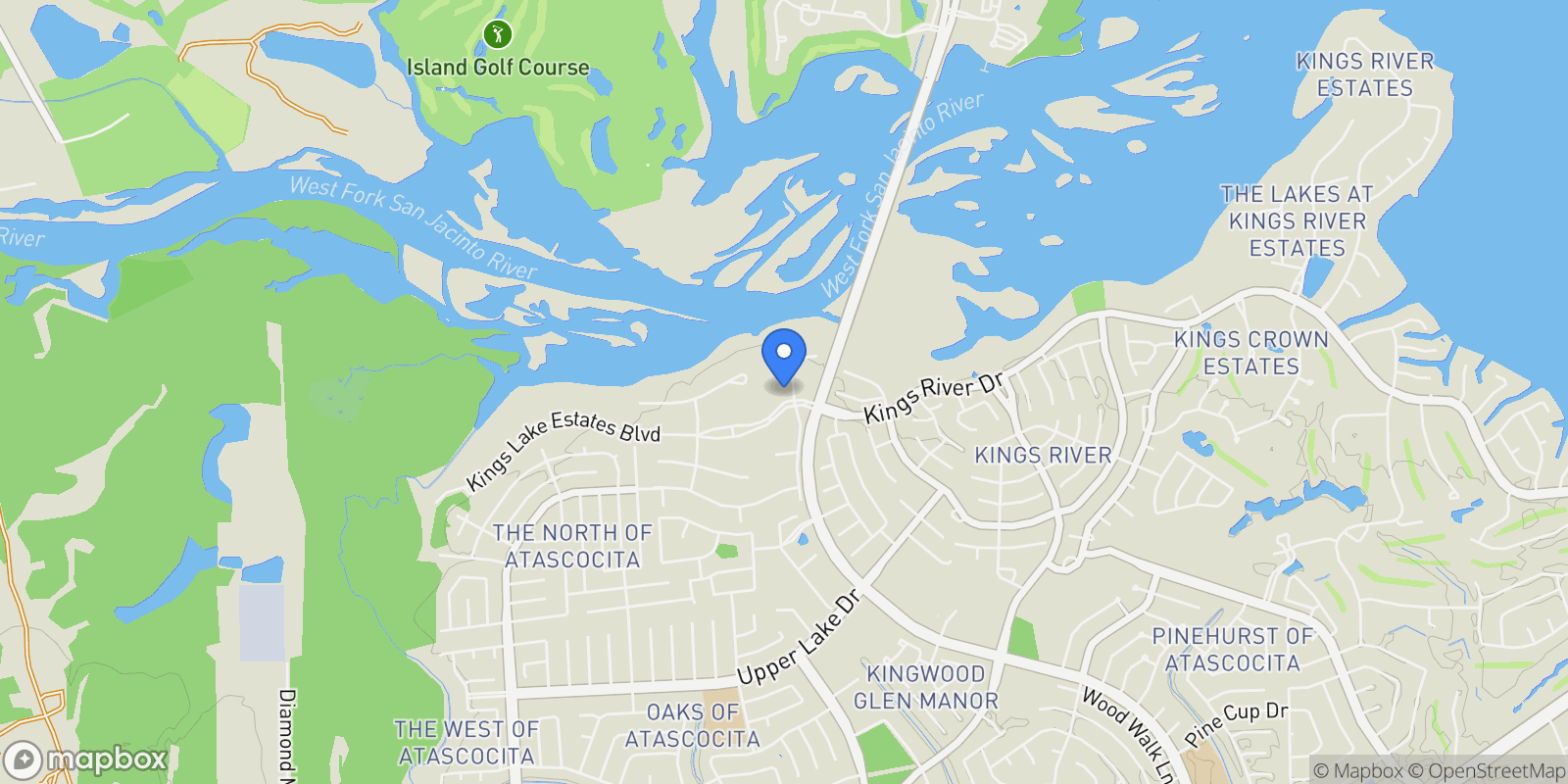 Map showing 6 Kings Lake Estates Boulevard, Kingwood, TX 77346, Humble, Texas, United States.