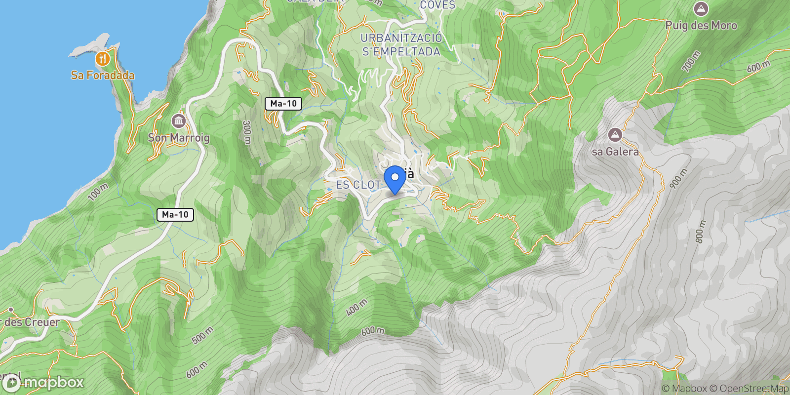 Map showing Deià, Mallorca, Deià, Deia, Balearic Islands, Spain.