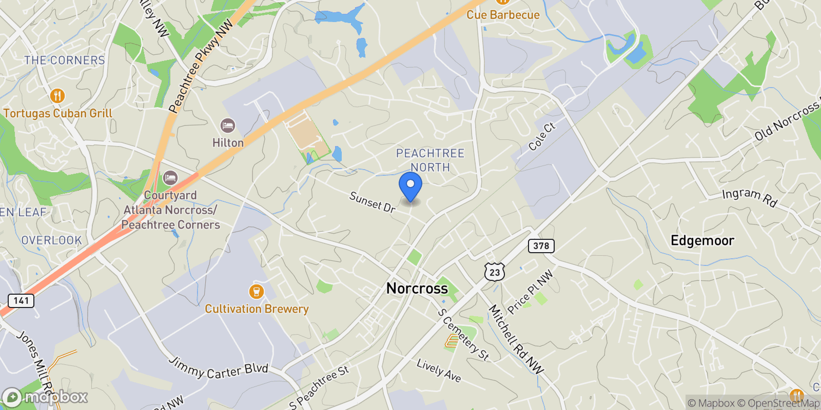 Map showing 231 Sunset Hills Drive, Norcross, GA 30071, Norcross, Georgia, United States.
