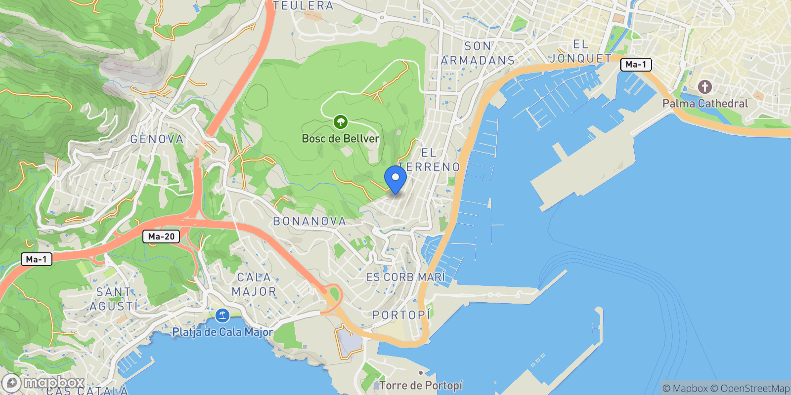 Map showing El Terreno, Mallorca, El Terreno, Palma, Balearic Islands, Spain.