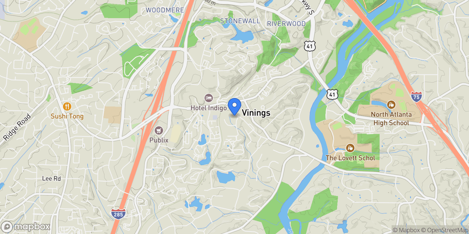 Map showing 3600 Tanglewood Drive SE, Atlanta, Georgia, United States.