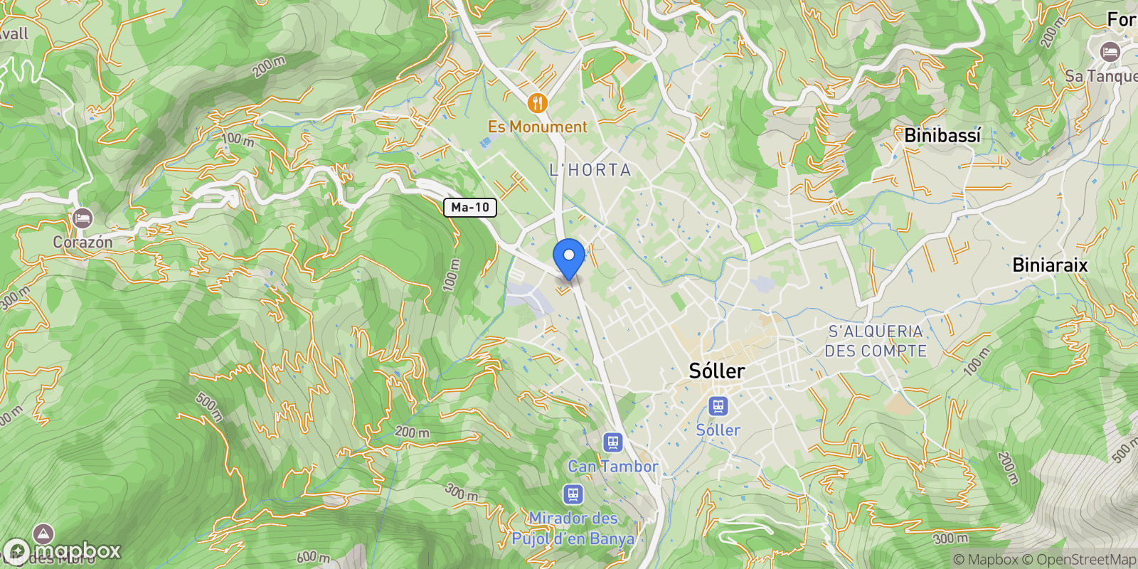 Map showing Sóller, Mallorca, Sóller, Soller, Balearic Islands, Spain.