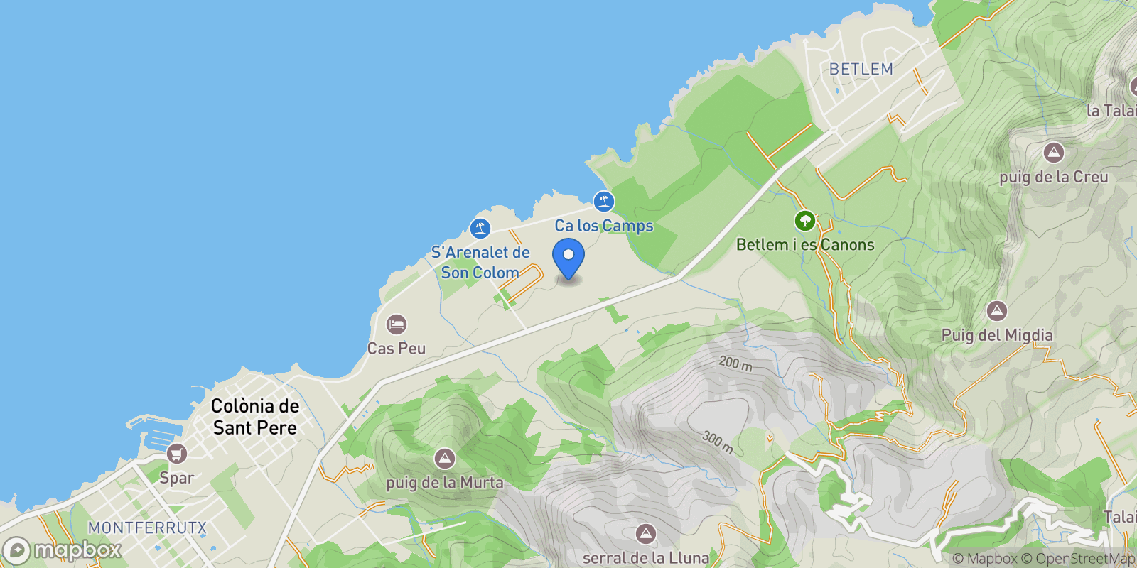Map showing Colònia de Sant Pere, Mallorca, Colònia de Sant Pere, Arta, Balearic Islands, Spain.