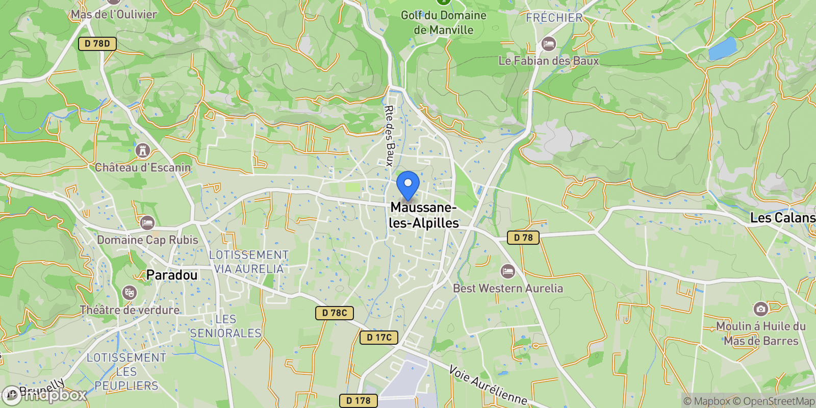 Map showing MAUSSANE LES ALPILLES, U 13520, Maussane-les-Alpilles, Provence-Alpes-Côte d'Azur, France.