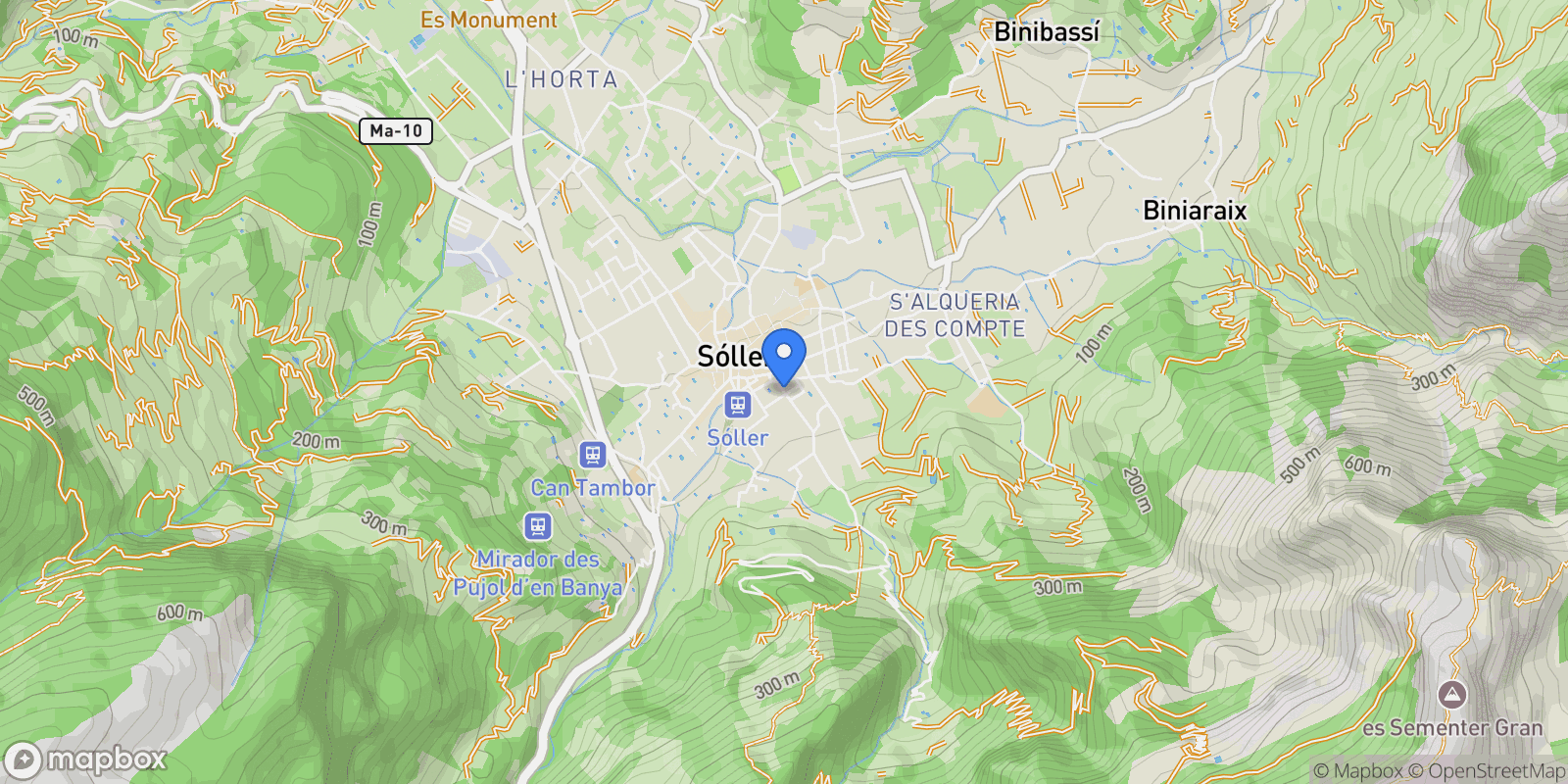 Map showing Sóller, Mallorca, Sóller, Soller, Balearic Islands, Spain.