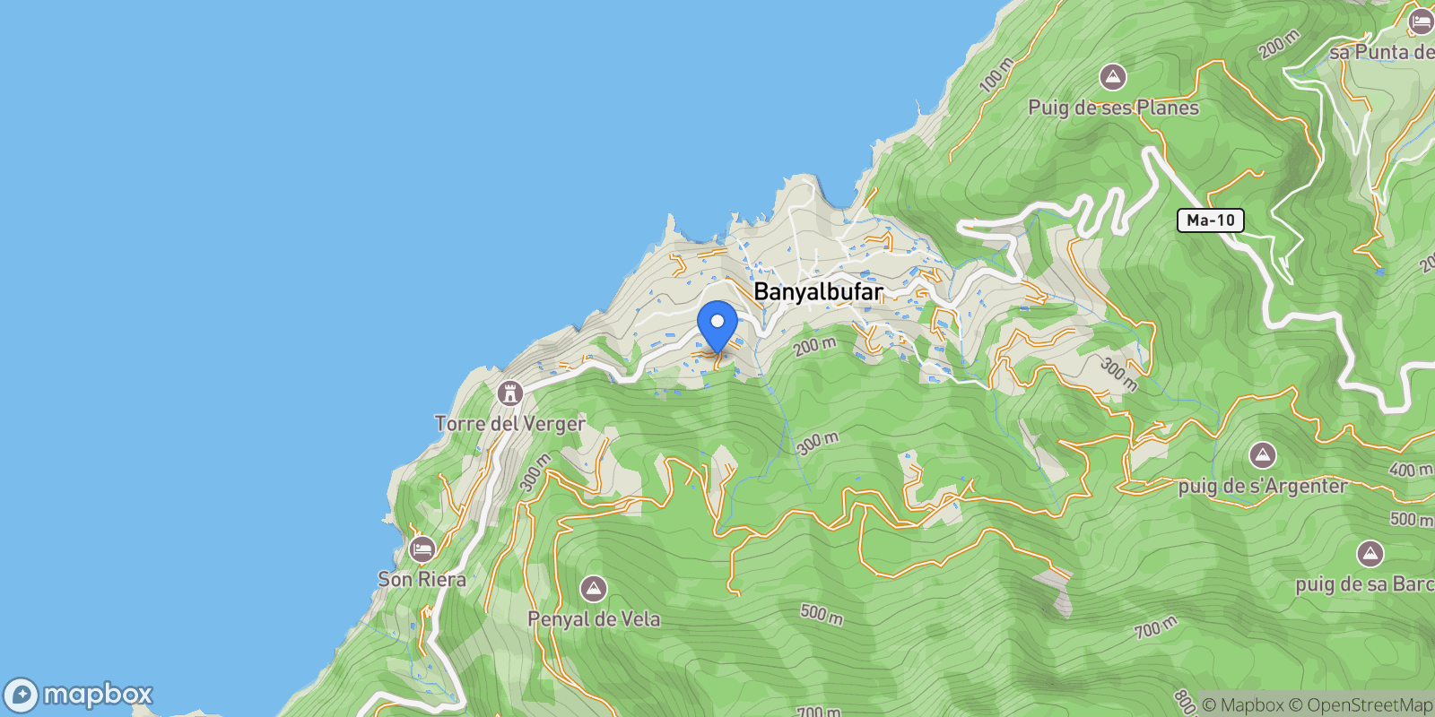 Map showing Banyalbufar, Mallorca, Banyalbufar, Banyalbufar, Balearic Islands, Spain.