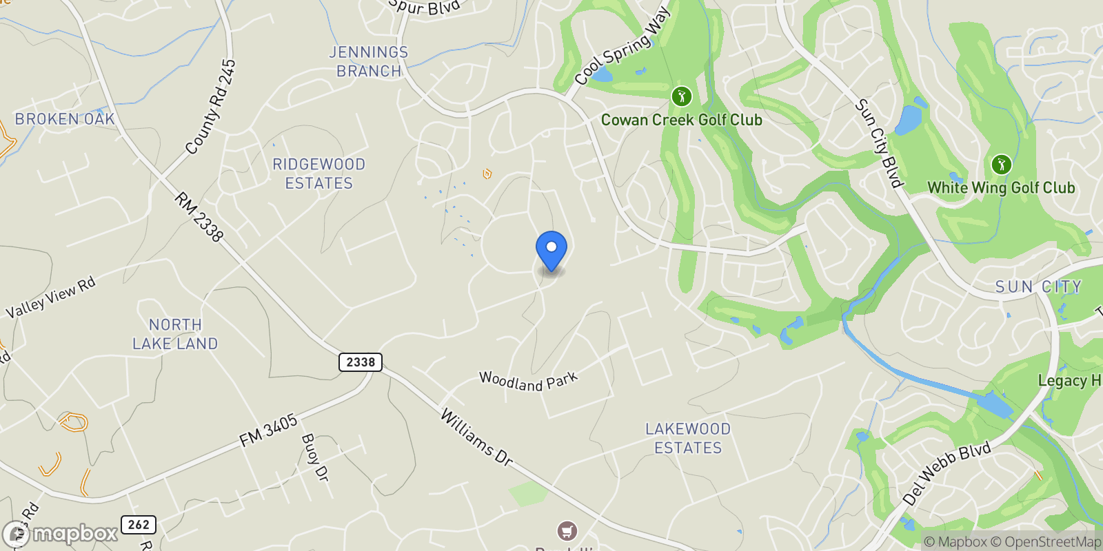 Map showing 205 Standing Oak DR, Georgetown, Texas, United States.