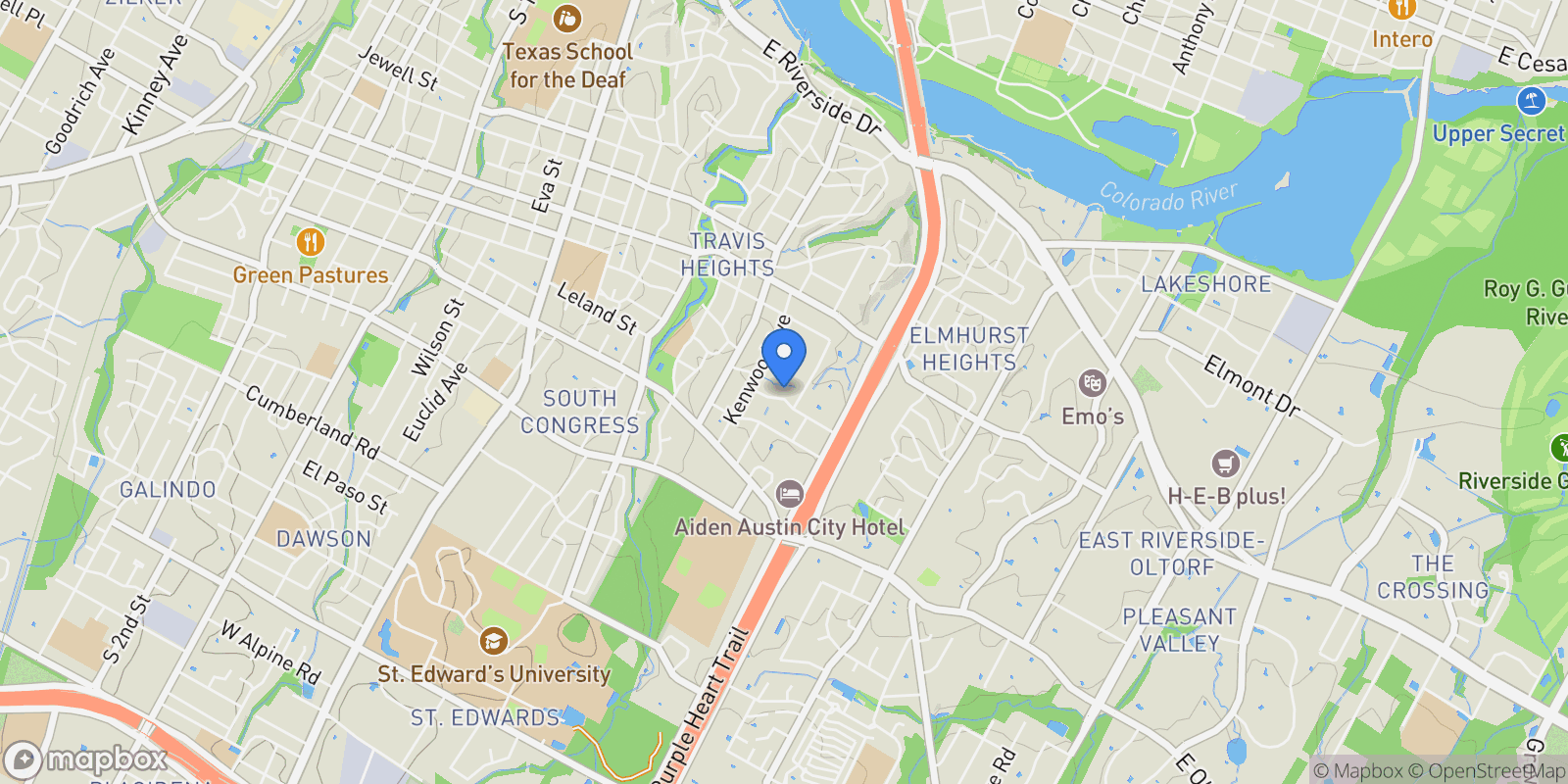 Map showing 1116 Mariposa DR D, Austin, Texas, United States.