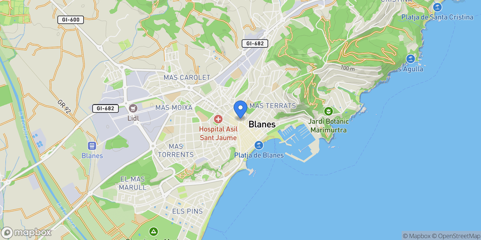Map showing Gerona, Blanes, Catalonia, Spain.