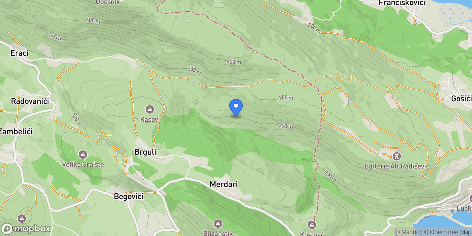 Map showing Merdari, Herceg Novi Municipality, Montenegro.