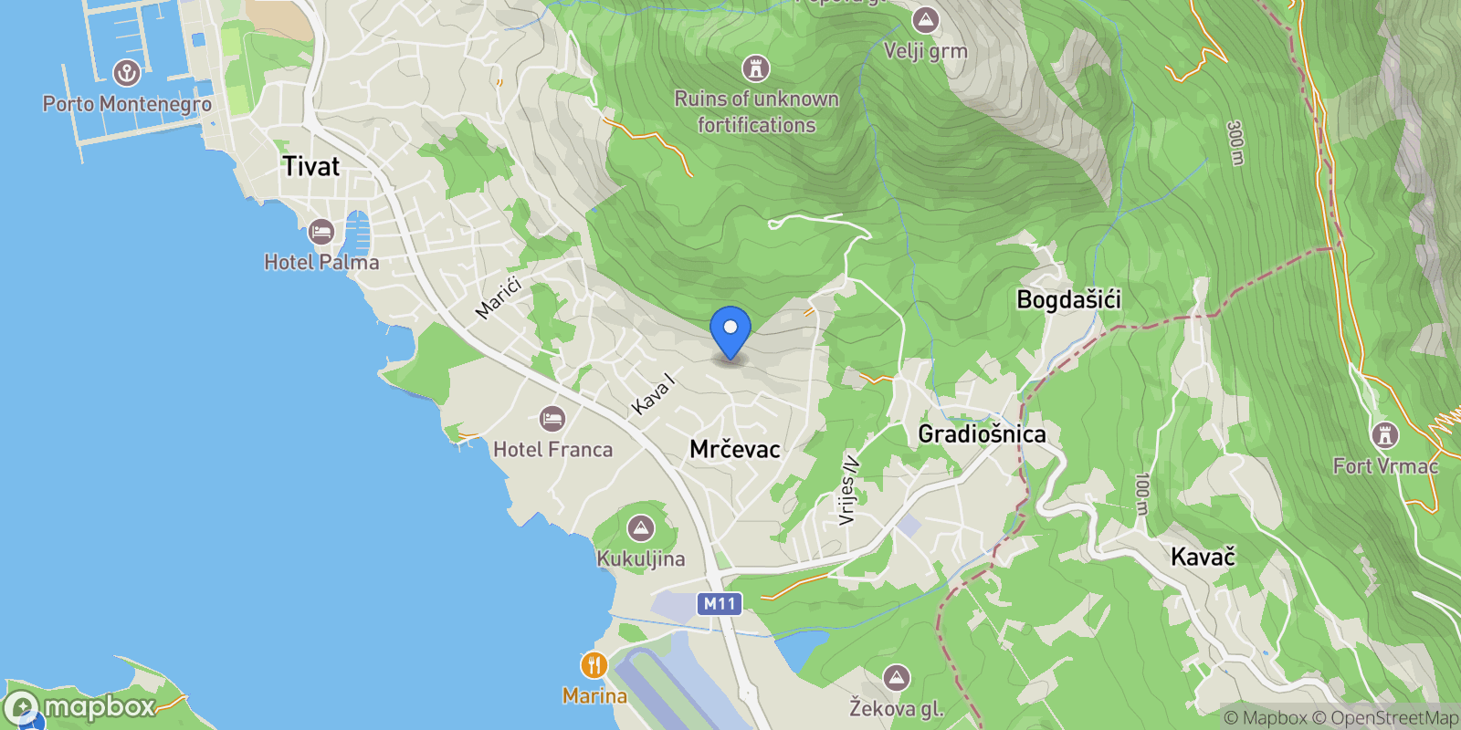 Map showing Mrčevac, Montenegro.