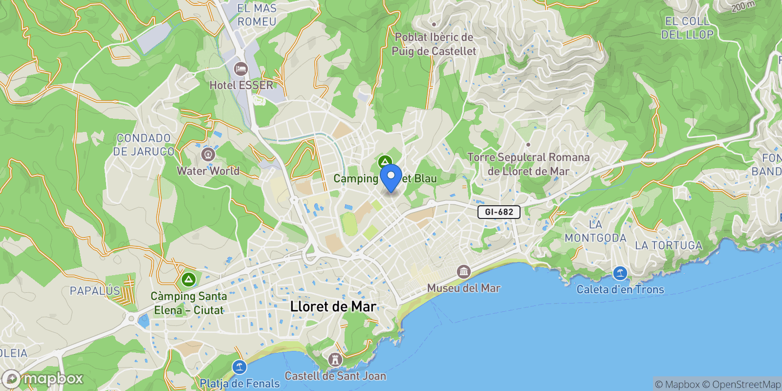 Map showing Gerona, Lloret de Mar, Catalonia, Spain.