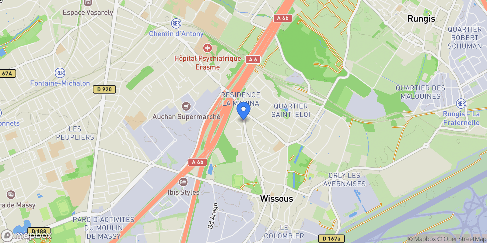 Map showing Route d'Antony, Wissous, Île-de-France, France.
