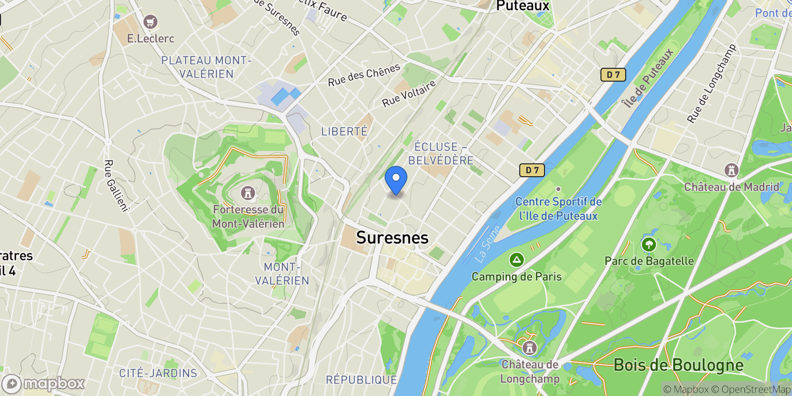 Map showing Rue Honoré d'Estienne d'Orves, Suresnes, Île-de-France, France.