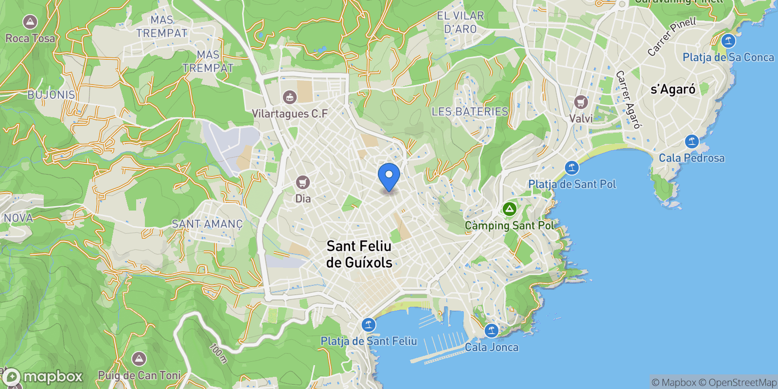 Map showing Gerona, Sant Feliu de Guixols, Catalonia, Spain.