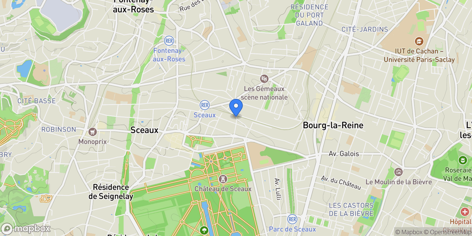 Map showing Sentier Lakanal, Sceaux, Île-de-France, France.