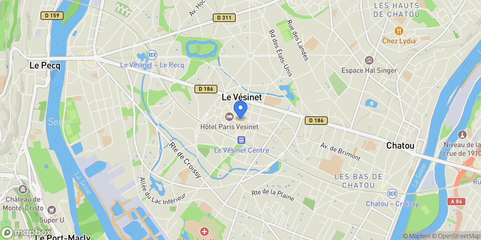 Map showing Rue du Marechal Foch, Le Vésinet, Île-de-France, France.