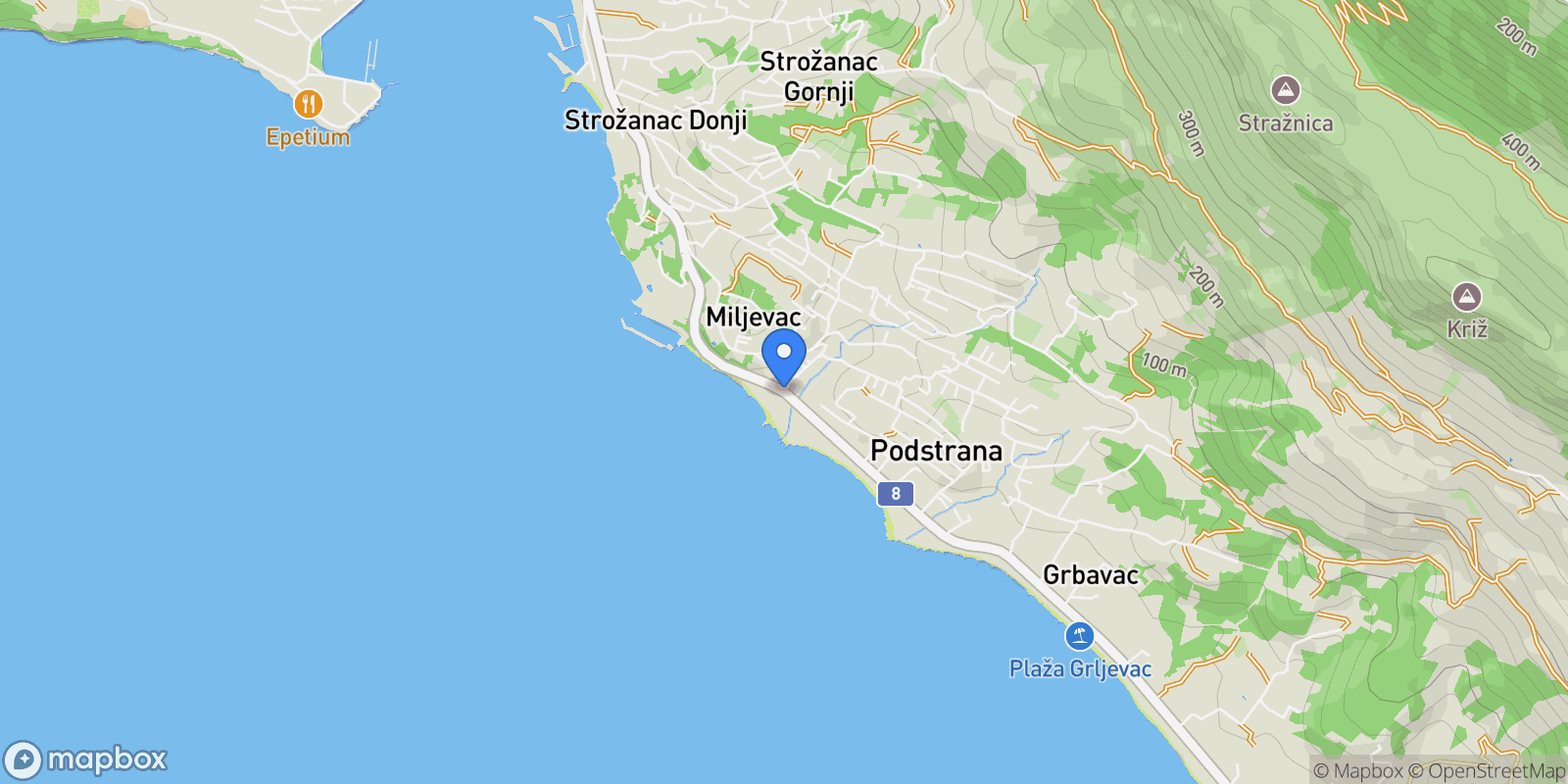 Map showing Miljevac, Split-Dalmatia County, Croatia.