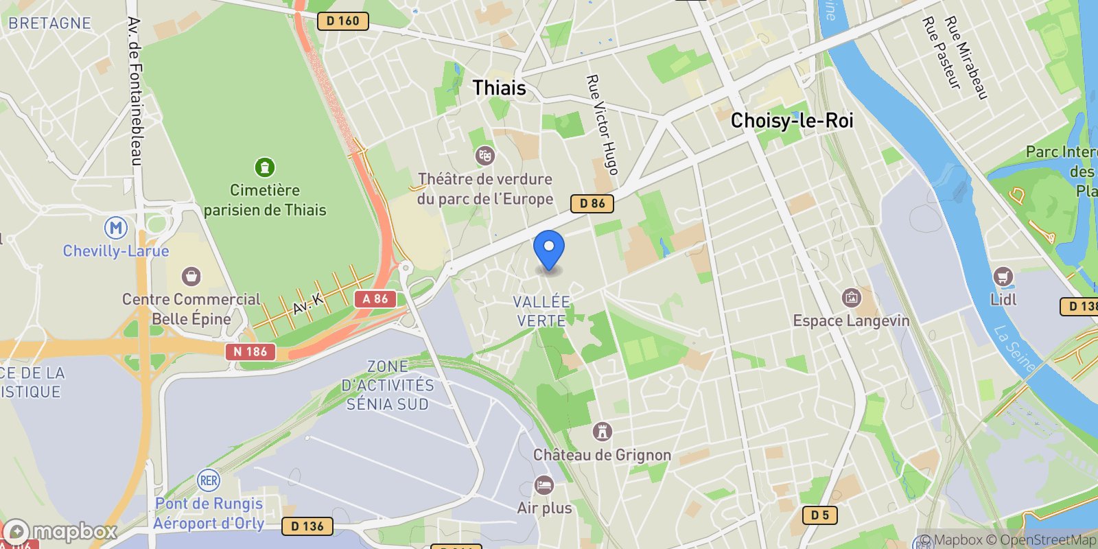 Map showing rue simone veil, Thiais, Île-de-France, France.
