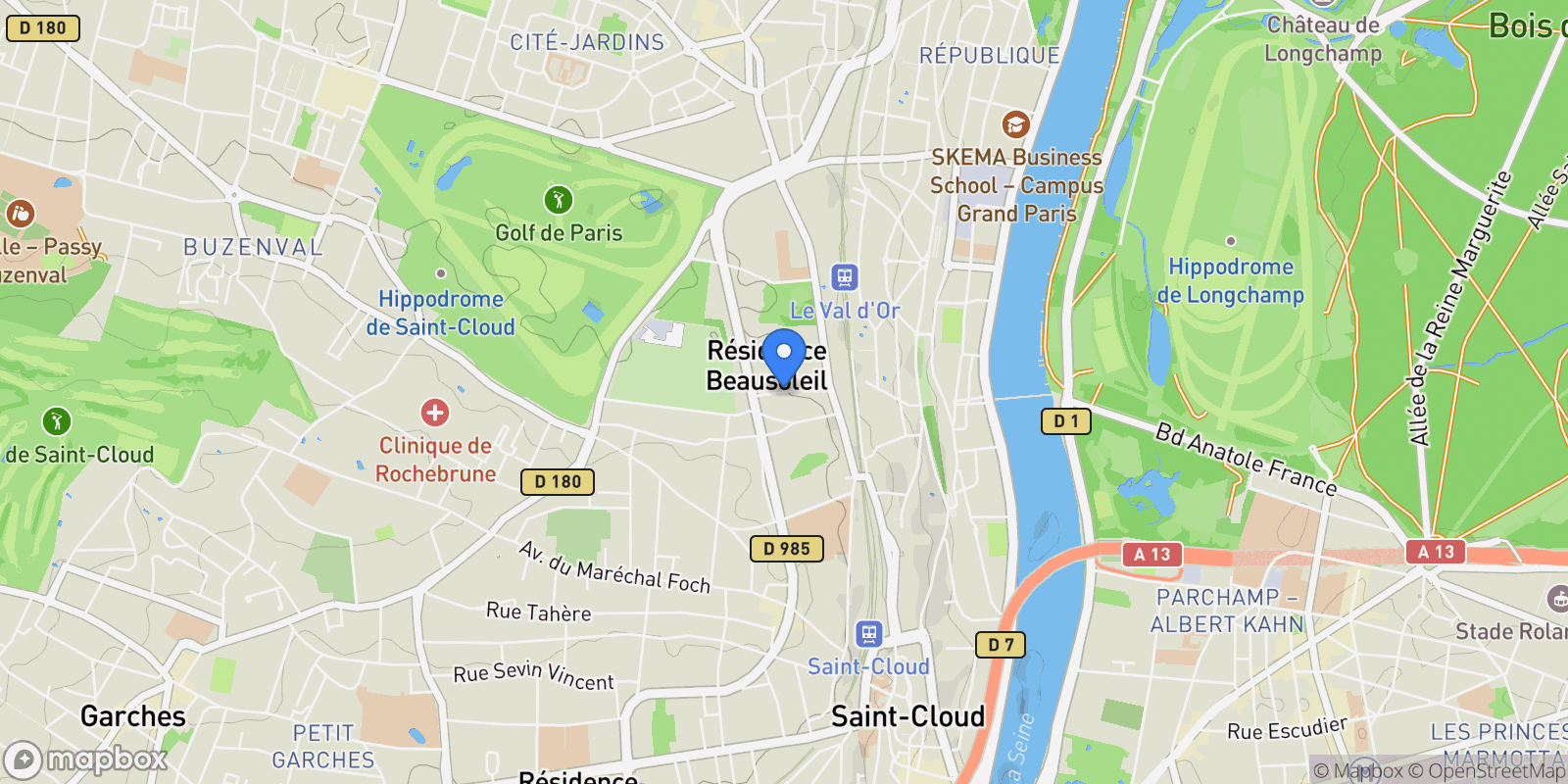 Map showing Rue Marie Bonaparte, Saint-Cloud, Île-de-France, France.